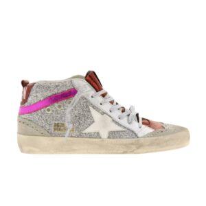 Baskets Golden Goose Wmns Mid Star Argent Glitter Rose Vert G35WS634 Q5