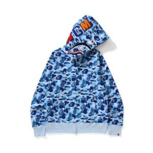 BAPE ABC Camo Shark Sweat à capuche zippé bleu gris 493179