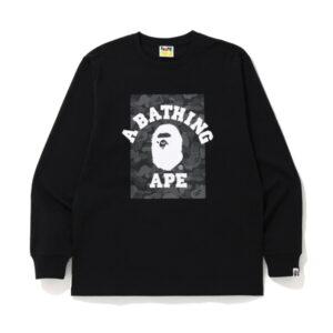 BAPE ABC Dot camouflage réfléchissant sur t-shirt à manches longues universitaire noir gris 492180