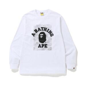BAPE ABC Dot camouflage réfléchissant sur t-shirt à manches longues College blanc noir 492169