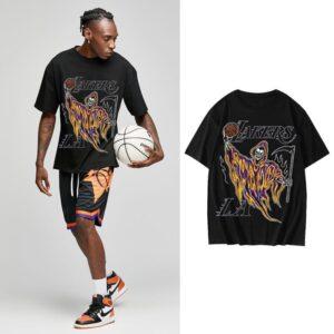 T-shirt noir des flammes des Lakers Ehot 492492