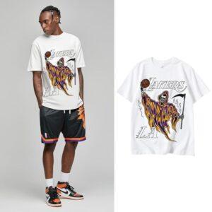 T-shirt blanc des flammes des Lakers Ehot 492482