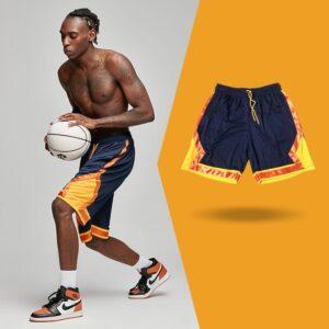 Short de basket Ehot lignes rouge-jaune short noir 491518