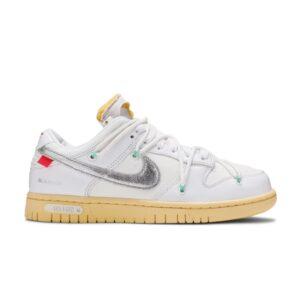 Baskets Off-White x Nike Dunk Low Lot 01 de 50 Blanc/Argent Métallique/Beurre DM1602 127