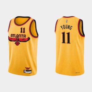 Maillot de basket-ball 2021-22 Atlanta Hawks #11 Trae Young 75e anniversaire Maillot d'or 535017