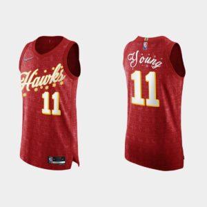 Maillot de basket-ball 2021 Atlanta Hawks #11 Trae Young NBA 75e cadeau de Noël Rouge Maillot authentique 530727