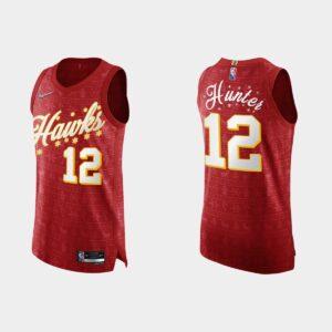 2021 Atlanta Hawks # 12 De'Andre Hunter NBA 75e Noël Rouge Authentique Maillot de basket-ball Blanc 532155