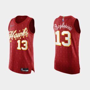 Maillot de basket 2021 Atlanta Hawks #13 Bogdan Bogdanovic NBA 75e Noël Rouge Authentique Jersey 532192