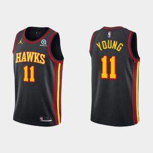 Atlanta Hawks # 11 Trae Young Statement Edition Maillot Noir Blanc 534459