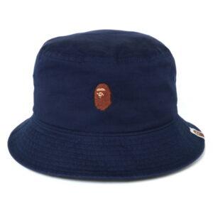Panama BAPE Ape Head Broderie Chapeau Seau Marine Blanc 535210