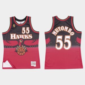 Maillot de basket-ball 1996-97 Atlanta Hawks # 55 Dikembe Mutombo Hardwood Classics Maillot rouge blanc 550506