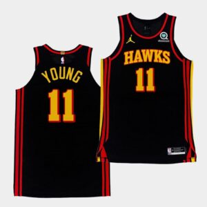 Maillot de basket-ball 2020-21 Atlanta Hawks # 11 Trae Young Authentique Déclaration Maillot Noir Blanc 545827