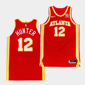 2020-21 Atlanta Hawks # 12 De'andre Hunter Authentique Icon Maillot de basket-ball rouge 546393