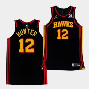 2020-21 Atlanta Hawks # 12 De'andre Hunter Déclaration authentique Maillot noir Maillot de basket-ball Noir 545809