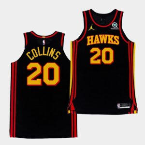 2020-21 Atlanta Hawks # 20 John Collins Déclaration authentique Maillot de basket-ball noir Crème 545818