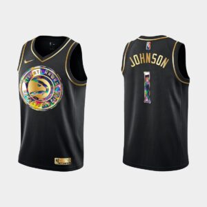 Maillot de basket-ball des Hawks d'Atlanta 2021-22 # 1 Jalen Johnson Golden Diamond Black Jersey gris 536347