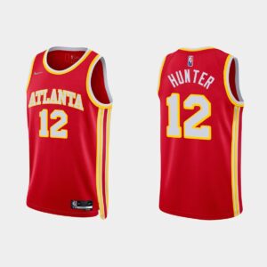 Maillot de basket-ball 2021-22 Atlanta Hawks #12 De'Andre Hunter 75e anniversaire Icône Diamant Rouge Jersey Bleu 535445