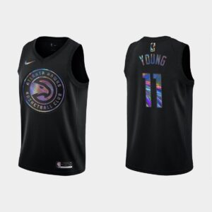 2021 Atlanta Hawks # 11 Trae Young Maillot de basket-ball noir holographique Blanc 545763