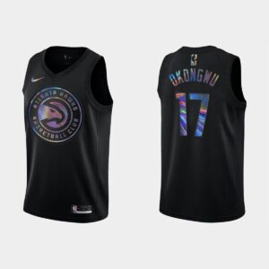 Maillot de basket-ball des Hawks d'Atlanta 2021 # 17 Onyeka Okongwu, maillot noir holographique rose 545773