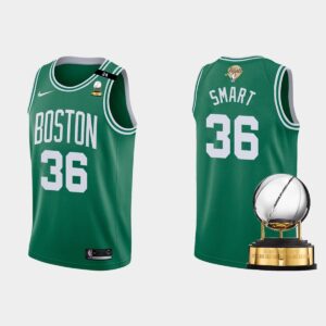 Maillot de basket-ball des Champions de la Conférence Est 2022 Boston Celtics # 36 Marcus Smart Green Icon Jersey blanc 551864