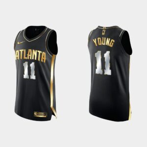 Atlanta Hawks # 11 Trae Young Authentique Golden Black 1X Champs Maillot Bleu 549705