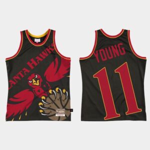 Atlanta Hawks # 11 Trae Young Big Face 2.0 Maillot Noir Gris 549292