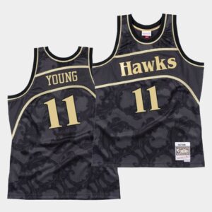 Atlanta Hawks # 11 Trae Young Black Toile Hardwood Classic Jersey Maillot de basket-ball 540309