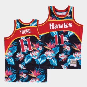 Atlanta Hawks # 11 Trae Young Floral Fashion Swingman Maillot noir Maillot de basket-ball Noir 549980