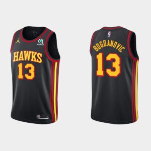 Atlanta Hawks # 13 Bogdan Bogdanovic Déclaration Maillot Noir Blanc 549732