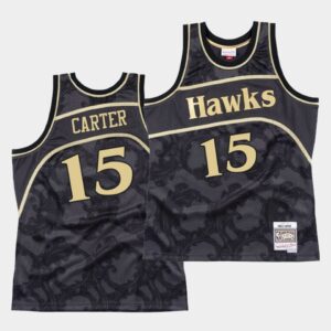 Atlanta Hawks # 15 Vince Carter Black Toile Hardwood Classic Jersey Maillot de basket-ball 540318
