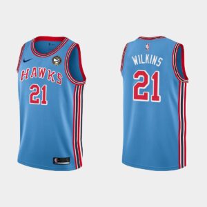 Atlanta Hawks # 21 Dominique Wilkins 50e anniversaire maillot bleu classique maillot de basket-ball 540614