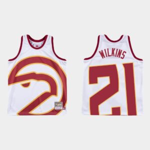 Atlanta Hawks # 21 Dominique Wilkins Big Face Maillot Blanc Noir 550479