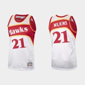 Atlanta Hawks # 21 Dominique Wilkins Hardwood Classics Maillot Platine Noir 549687