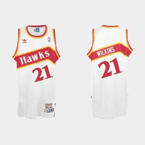 Atlanta Hawks # 21 Dominique Wilkins Hardwood Classics Maillot Blanc Noir 550497