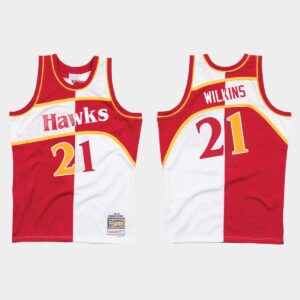 Atlanta Hawks # 21 Dominique Wilkins Split Maillot de basket-ball blanc rouge 540596