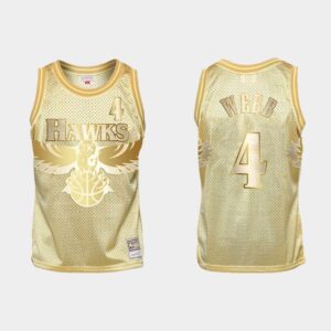 Atlanta Hawks #4 Spud Webb Midas SM HWC Maillot de basket-ball Golden Jersey Crème 550551