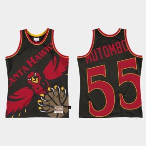 Maillot de basket-ball Atlanta Hawks # 55 Dikembe Mutombo Big Face 2.0 Maillot noir gris 549212