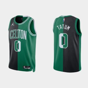 Boston Celtics #0 Jayson Tatum Split NBA 75th Noir Vert Maillot Bleu 551822