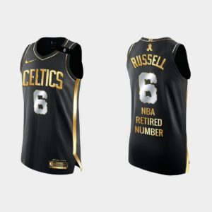 Boston Celtics #6 Bill Russell NBA Numéro retraité Maillot Noir Crème 551042