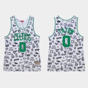 Maillot de basket-ball 1985-86 Boston Celtics #0 Jayson Tatum blanc Doodle maillot noir 564590