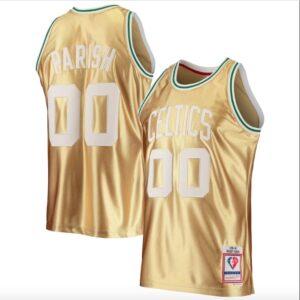 Maillot de basket-ball 1985-86 Boston Celtics #00 Robert Parish 75e anniversaire maillot d'or gris 569113
