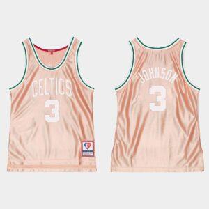 Maillot de basket-ball 1985-86 Boston Celtics #3 Dennis Johnson 75e anniversaire Jersey or rose crème 564629