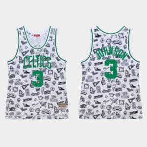 Maillot de basket-ball 1985-86 Boston Celtics #3 Dennis Johnson Blanc Doodle Jersey Noir 564513