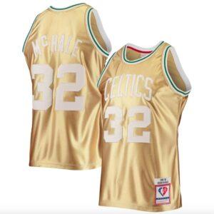 Maillot de basket-ball 1985-86 Boston Celtics #32 Kevin McHale 75e anniversaire Maillot d'or Noir 569029