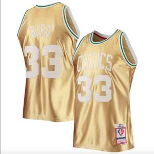 Maillot de basket-ball 1985-86 Boston Celtics # 33 Larry Bird 75e anniversaire Jersey en bois dur blanc 568898