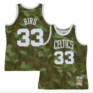 Maillot de basket-ball 1985-86 Boston Celtics # 33 Larry Bird Ghost Green Camo Jersey Noir 568918