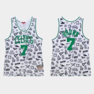 1985-86 Boston Celtics # 7 Jaylen Brown Blanc Doodle Maillot Bleu 564563