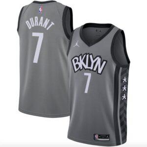 Maillot de basket-ball 2020-21 Brooklyn Nets #7 Kevin Durant Statement Gris Jersey Noir 571109