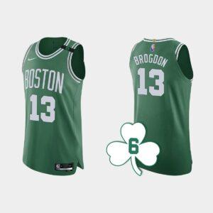 Maillot de basket-ball 2022-23 Boston Celtics #13 Malcolm Brogdon vert authentique numéro de retraité marron 559801