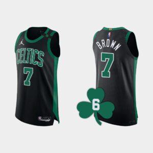 Maillot de basket-ball 2022-23 Boston Celtics #7 Jaylen Brown Noir Authentique Numéro de retraité Gris 562118